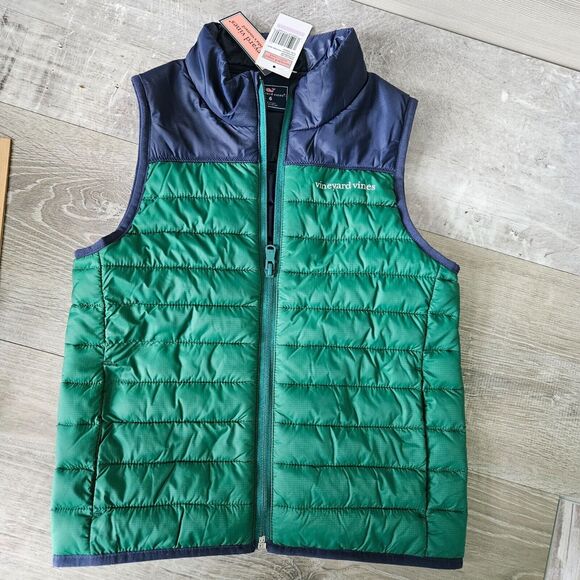 Vineyard Vines Kids Lightweight Puffer Vest Navy & Turf Green Size 6 New Tags - Picture 1 of 16